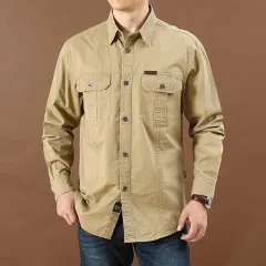 Men's Breathable Long Sleeve Tactical Cargo Shirt-2