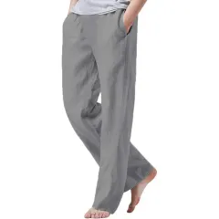 Men's Cotton Linen Drawstring Pants with Elastic Waist-10