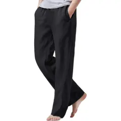 Men's Cotton Linen Drawstring Pants with Elastic Waist-12