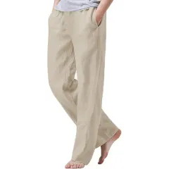 Men's Cotton Linen Drawstring Pants with Elastic Waist-2