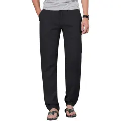 Men's Cotton Linen Drawstring Pants with Elastic Waist-6