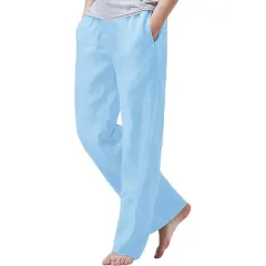 Men's Cotton Linen Drawstring Pants with Elastic Waist-8