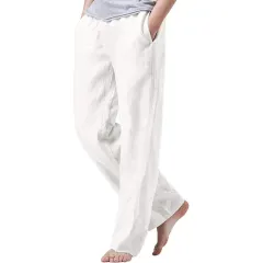 Men's Cotton Linen Drawstring Pants with Elastic Waist-4