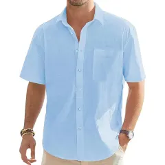 Men's Cotton Linen Short Sleeve Button Shirts with Pocket-5