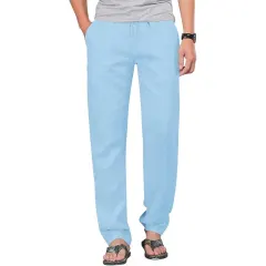 Men's Cotton Linen Drawstring Pants with Elastic Waist-7