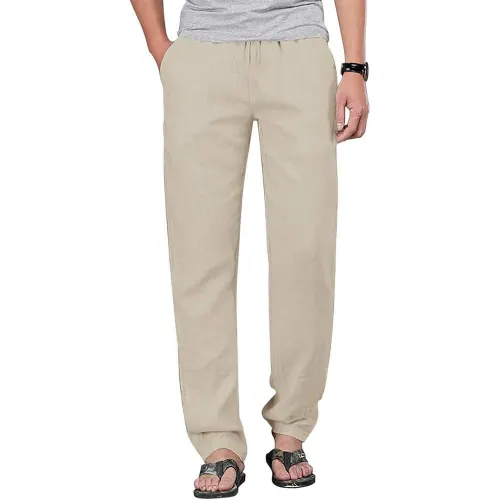 Men's Cotton Linen Drawstring Pants with Elastic Waist